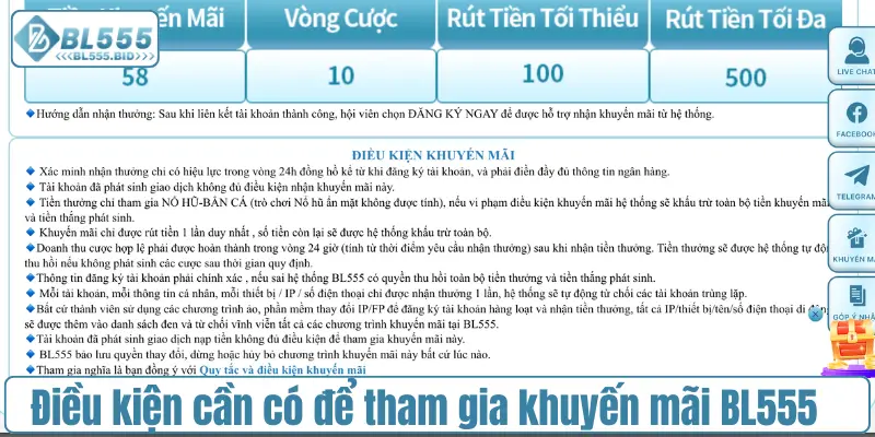 Điều kiện cần có để tham gia khuyến mãi BL555