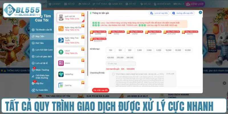 Tất cả quy trình giao dịch được xử lý cực nhanh